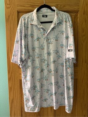 Waggle White Palm-Print Short Sleeve Polo